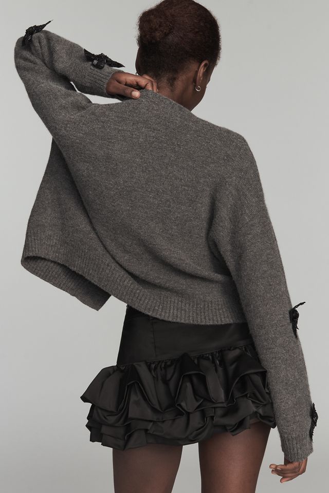 English Factory Bow-Embellished Crop Cardigan Sweater #1