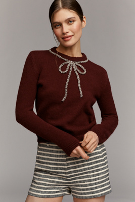 English Factory Rhinestone Bow Plus Sweater