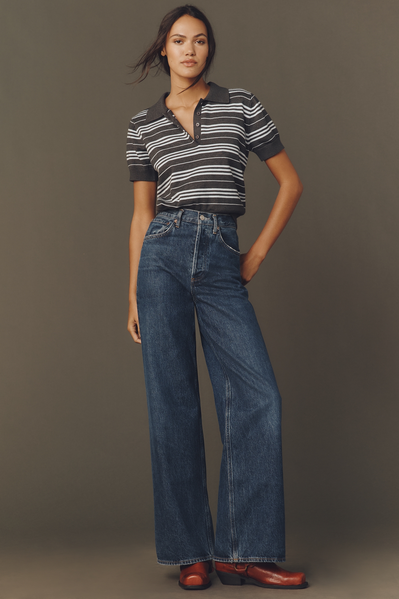 English Factory Striped Polo Sweater