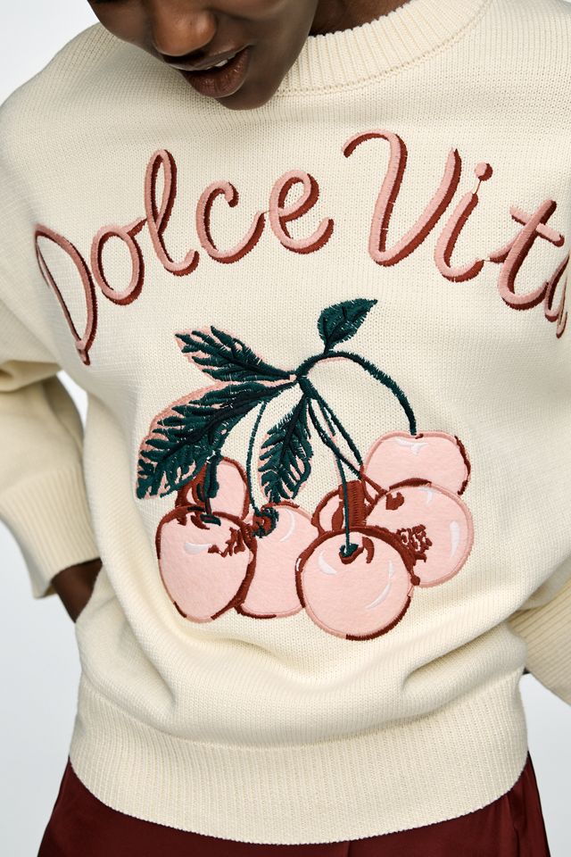English Factory 100% Cotton Cherry Sweater | Anthropologie