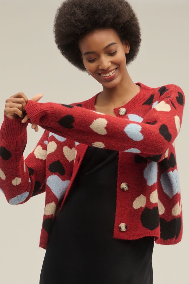 English Factory Crew-Neck Heart Icon Cardigan Sweater | Anthropologie