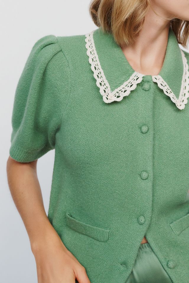 English Factory Embellished Puff-Sleeve Knit Cardigan | Anthropologie