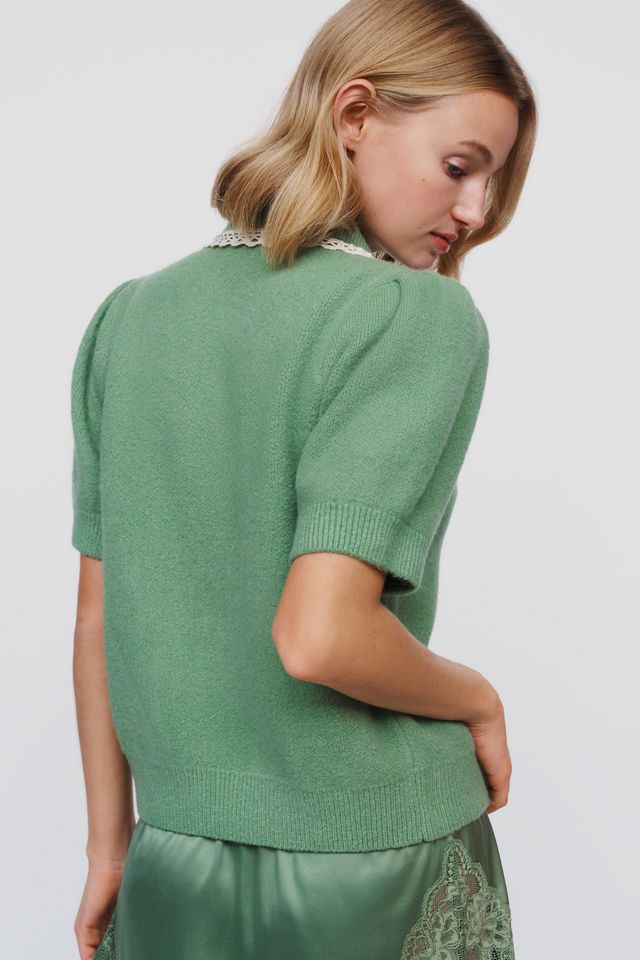 English Factory Embellished Puff-Sleeve Knit Cardigan | Anthropologie
