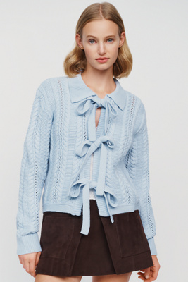 English Factory Cable Knit Tie Front Cardigan by Anthropologie