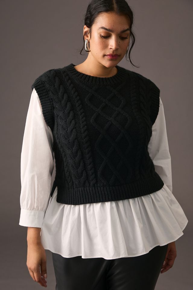English Factory + Cable Knit Mixed Media Sweater Dress