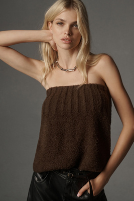 Shop Pilcro Fuzzy Sweater Tube Top In Brown