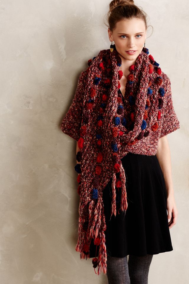 Handknit Pom Wrap #1