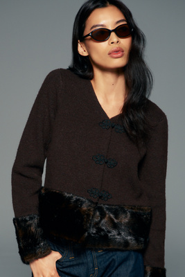 Avec Les Filles Faux Fur Trim Frog Closure Cardigan by Anthropologie