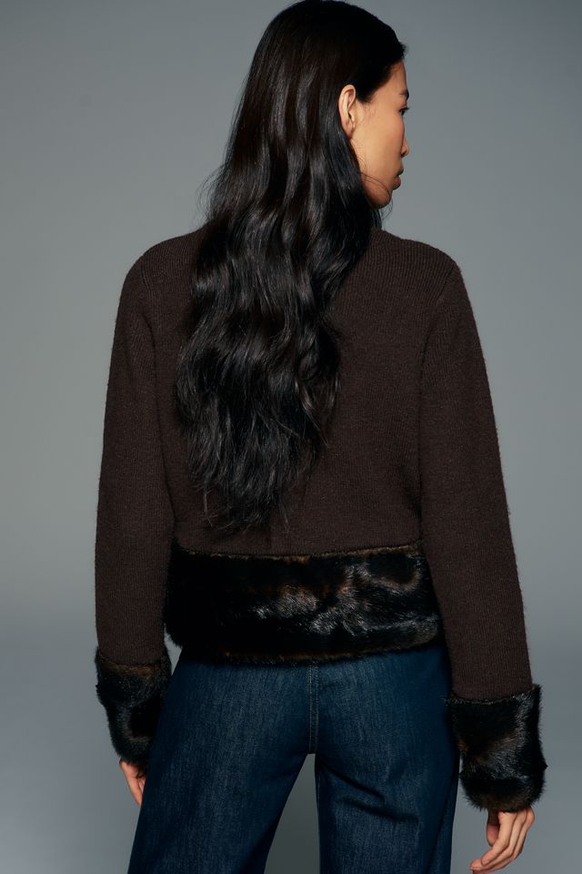 Avec Les Filles Faux Fur Trim Frog Closure Cardigan #2