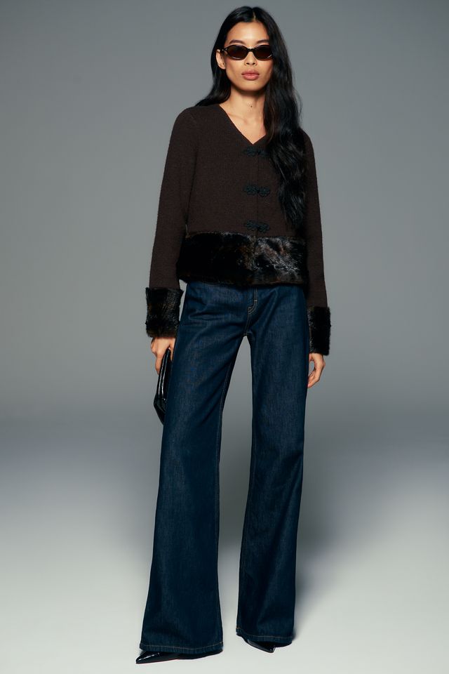 Avec Les Filles Faux Fur Trim Frog Closure Cardigan #3