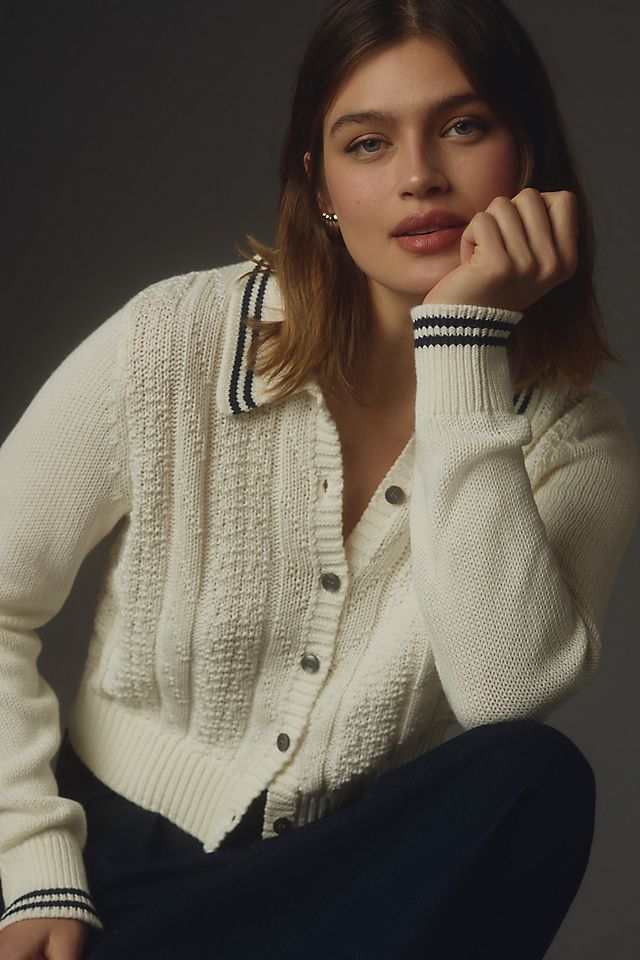 Maeve Collared Textured Cardigan Sweater