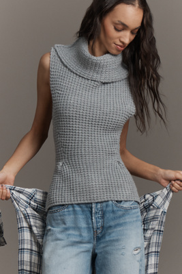 Pilcro Waffle-knit Muscle Sweater Tank Top In Gray