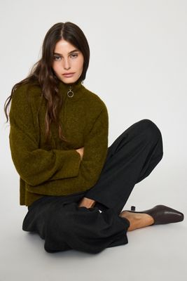 Cardigan en mélange de laine à fermeture éclair Selected