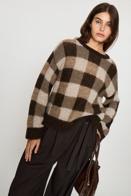 Selected Pull ample à carreaux en mélange de laine Lulu