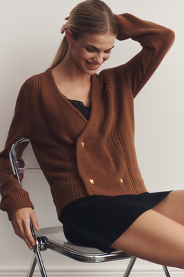 Astr Merritt Double-breasted Cardigan Sweater In Brown