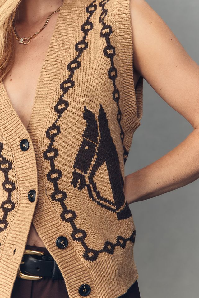 Moon River Jacquard V-Neck Cardigan Sweater Vest #3