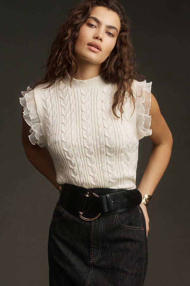 Self Contrast Cable Ruffle Muscle Sweater Tank | Anthropologie