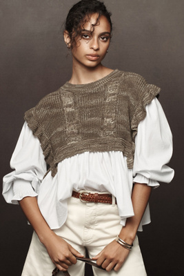 Self Contrast Ruffle Twofer Sweater | Anthropologie