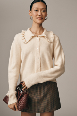 Self Contrast The Ainsley Ruffle-collar Cardigan Sweater By  In Neutral