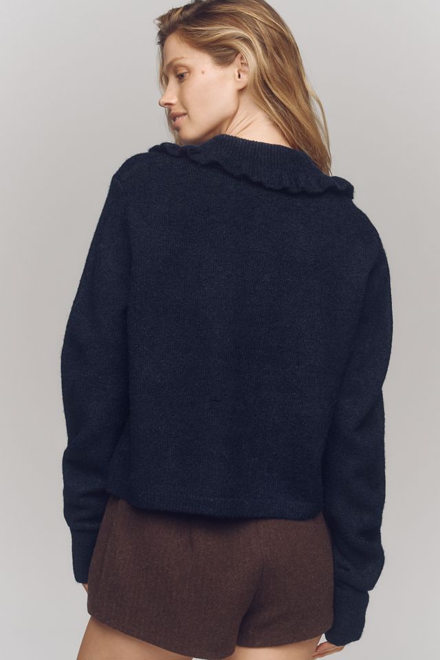 The Ainsley Ruffle-Collar Cardigan Sweater by Self Contrast  #3