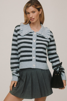 Self Contrast The Ainsley Ruffle-collar Cardigan Sweater By  In Blue