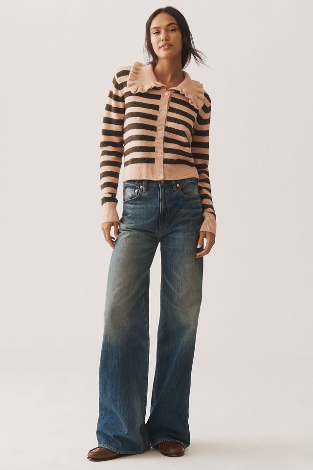 Self Contrast Ruffle-Collar Cardigan Sweater