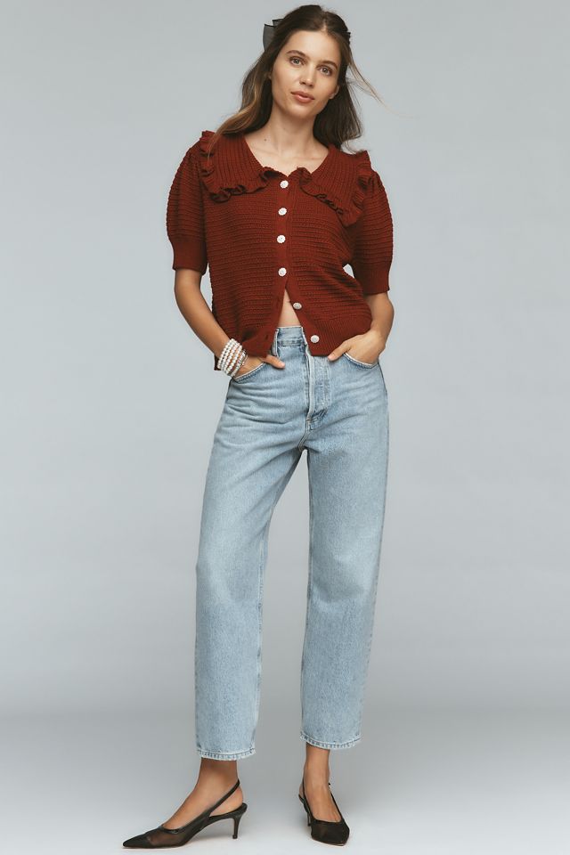 The Ainsley Ruffle-Collar Cardigan Sweater by Self Contrast: Short-Sleeve Edition