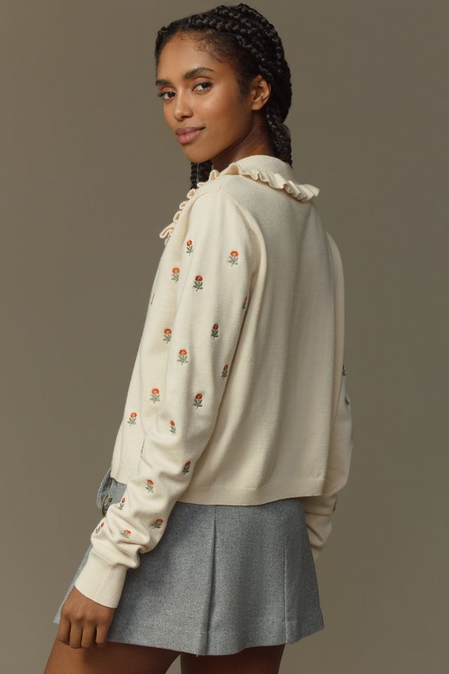 The Ainsley Ruffle-Collar Cardigan Sweater by Self Contrast