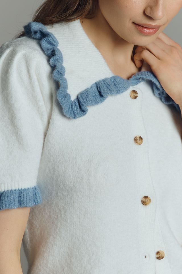 Self Contrast Ainsley Short Sleeve Collared Cardigan Sweater