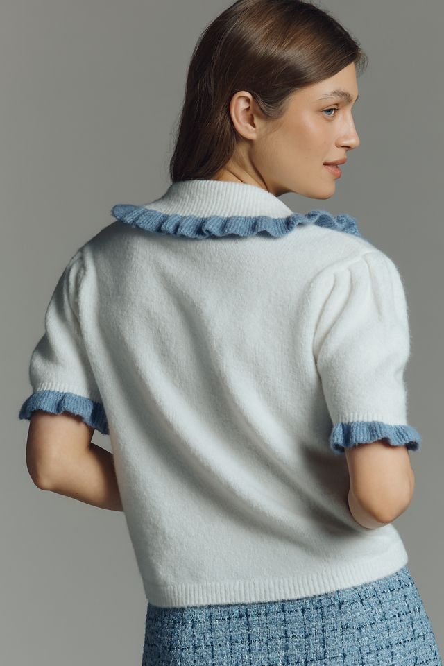 Self Contrast Ainsley Short Sleeve Collared Cardigan Sweater #2