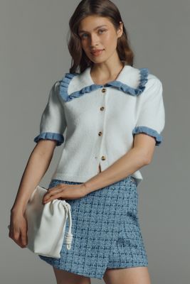 Self Contrast Ainsley Short Sleeve Collared Cardigan Sweater