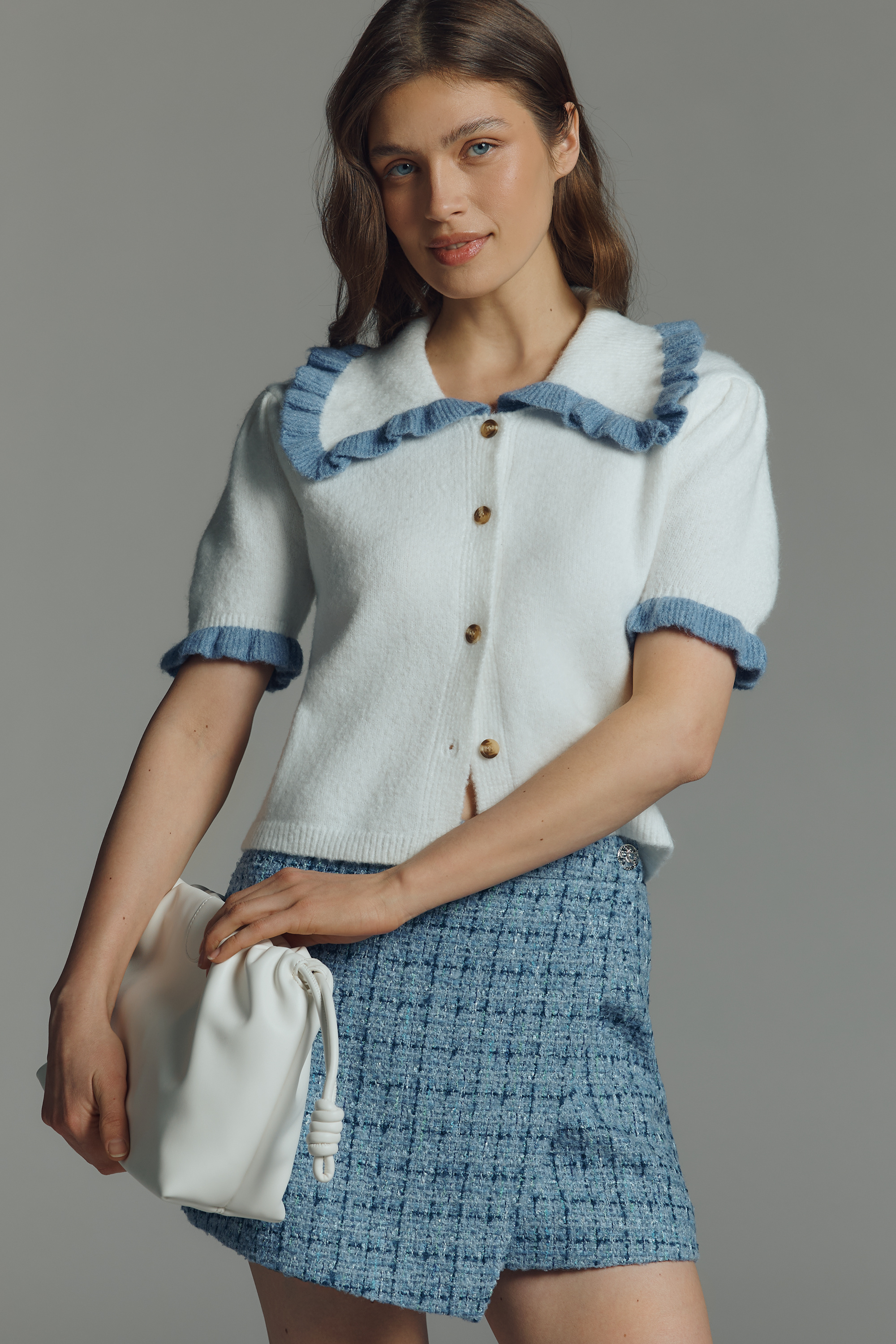 Ainsley Short Sleeve Collared Cardigan Sweater