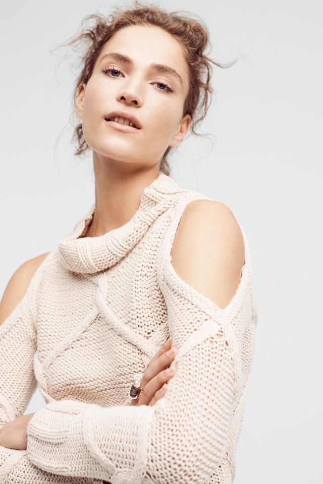Cableknit Open-Shoulder Turtleneck #1