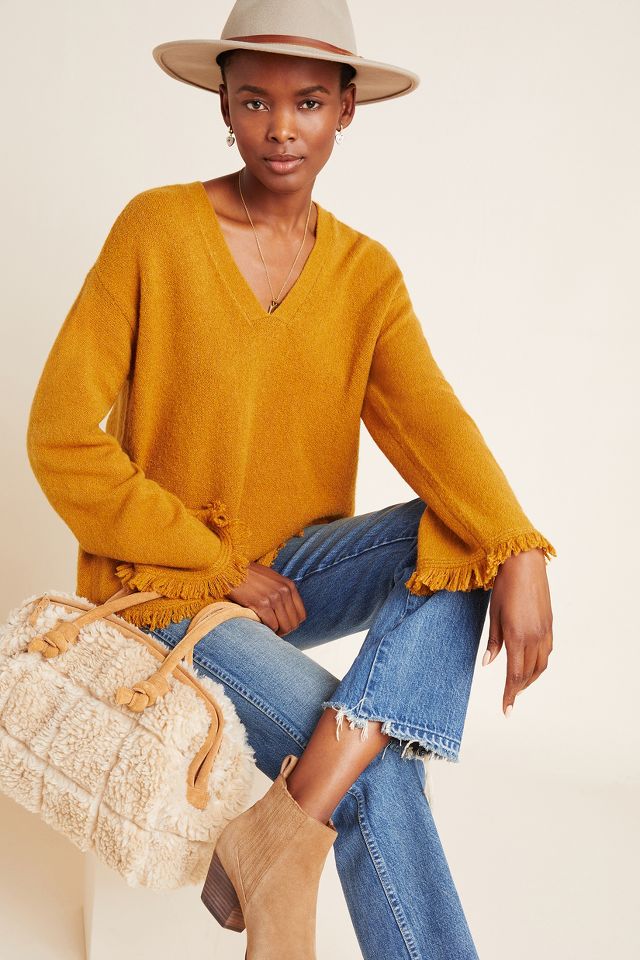 V neck shop fringe sweater