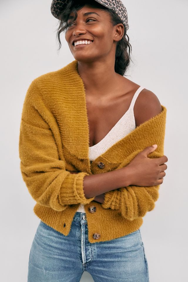 Mustard cropped clearance cardigan