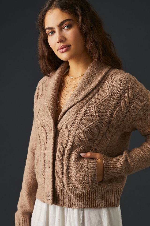Pilcro Cropped & Collared Cable-Knit Cardigan Sweater | Anthropologie