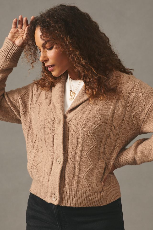 Pilcro Cropped & Collared Cable-Knit Cardigan Sweater | Anthropologie