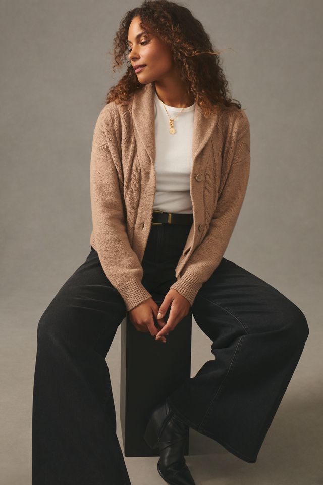 Pilcro Cropped & Collared Cable-Knit Cardigan Sweater | Anthropologie