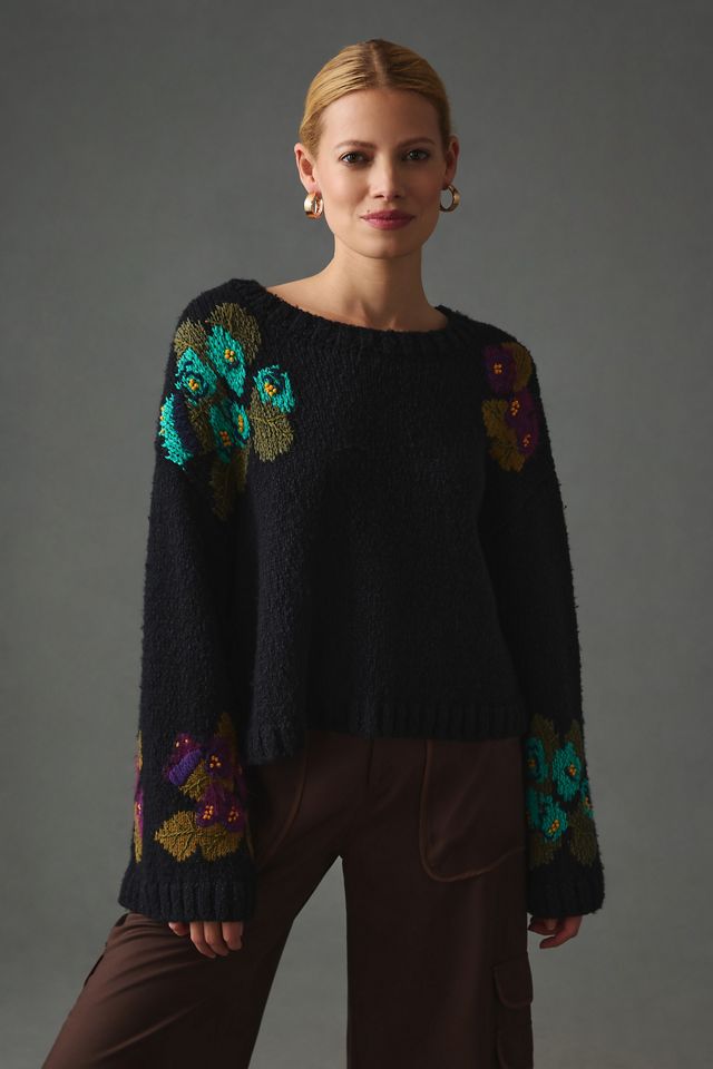 Maeve Embroidered Crop Sweater #2