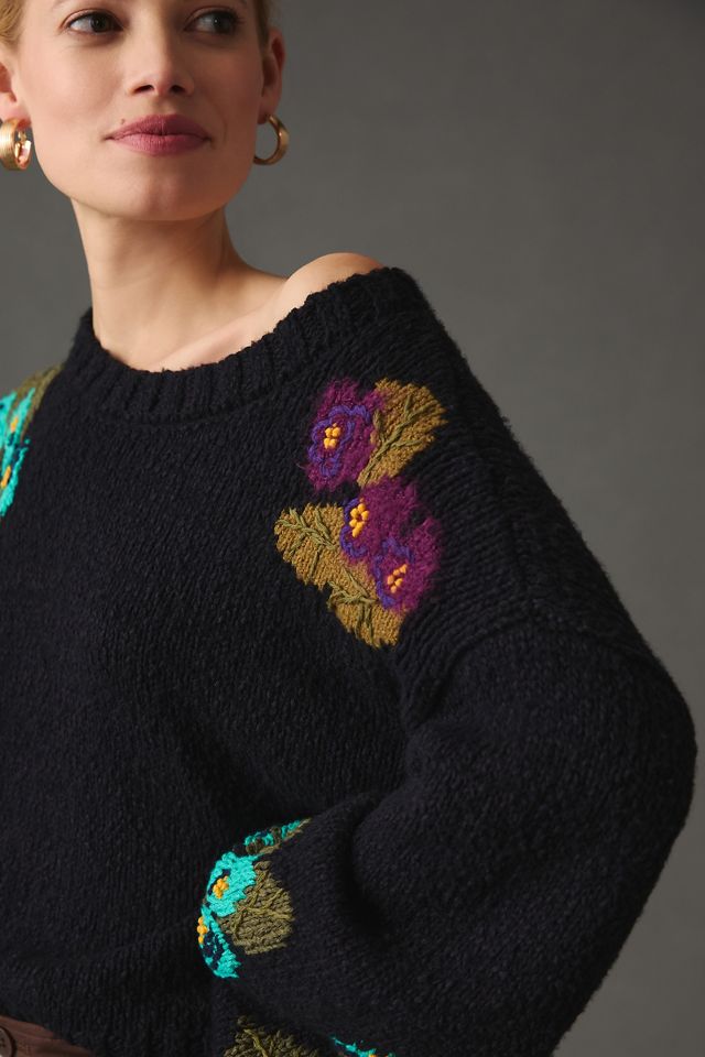 Maeve Embroidered Crop Sweater #3