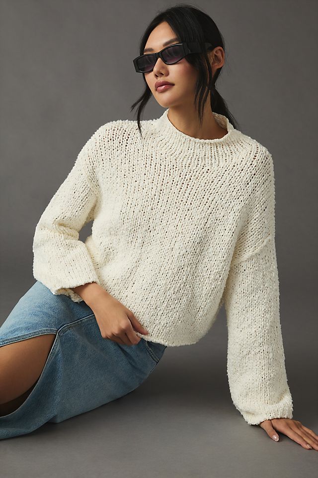 By Anthropologie Cropped Mock-Neck Sweater