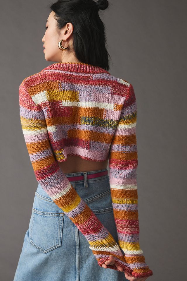 Pilcro Cropped Patchwork Cardigan Sweater #4