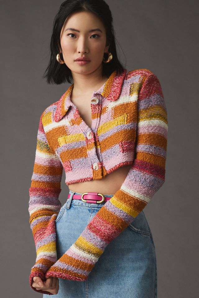 Pilcro Cropped Patchwork Cardigan Sweater #1