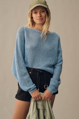 Shop Pilcro Open-stitch Crew-neck Sweater In Blue