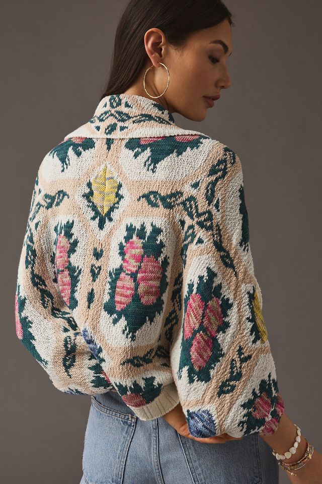 By Anthropologie Floral Cocoon Cardigan Sweater #2