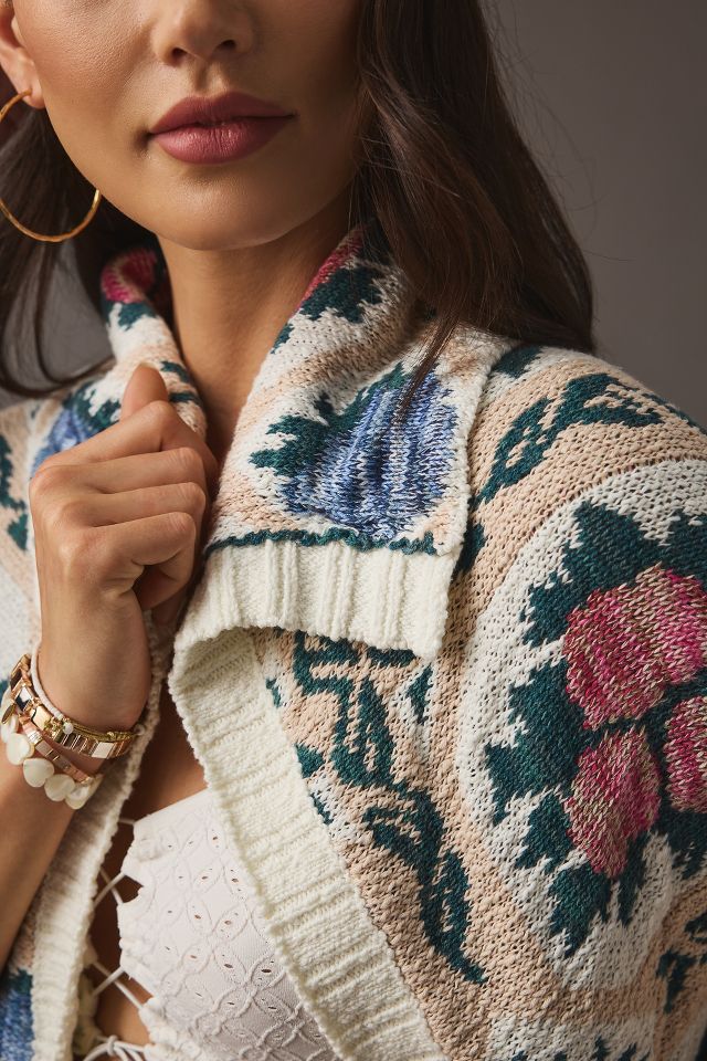 By Anthropologie Floral Cocoon Cardigan Sweater