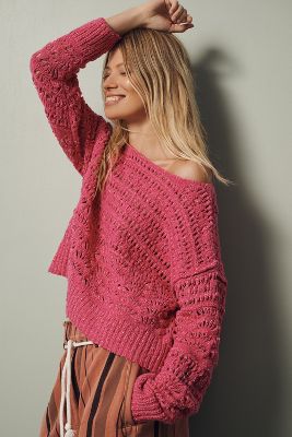 Shop Pilcro Open-stitch Pullover Sweater In Pink