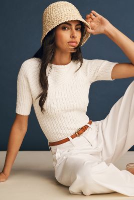 Maeve Ribbed Sweater Tee In White