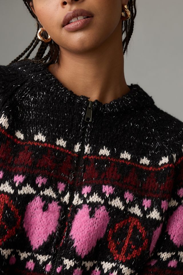 Pilcro Peace Love Icon Zip-Up Sweater #7
