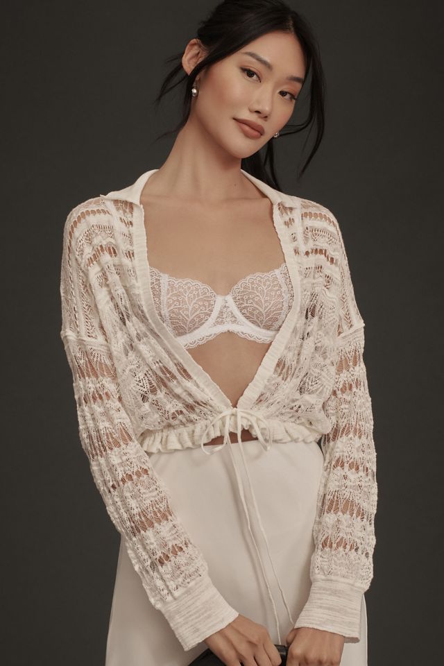 By Anthropologie Bubble-Cinched Cropped Cardigan Sweater